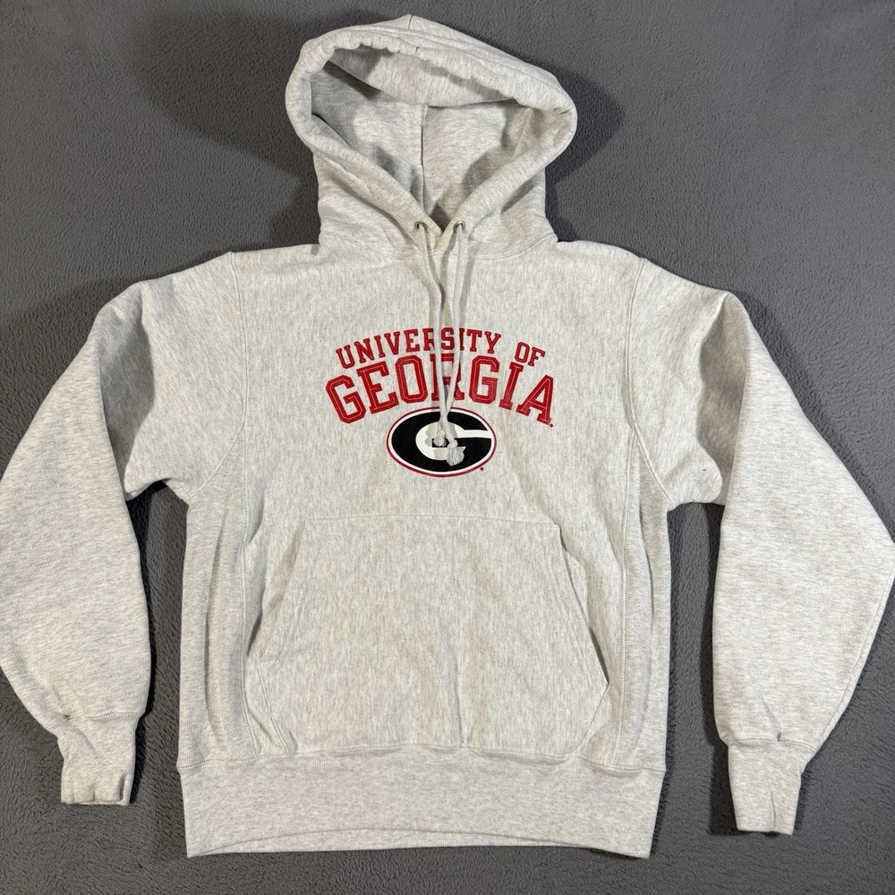 Vintage Georgia Bulldogs Light Grey Champion Reverse‎ Weave Hoodie Sweatshirt Sm